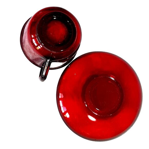 Arcoroc Classique 2 Cups & Saucers Ruby Red Glass Discontinued Replacement Retro - Picture 2 of 5